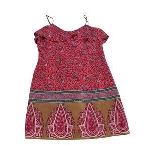 Tibi Silk Mini Dress‎ Pink Paisley Print Womens 2 Ruffle Spaghetti Straps